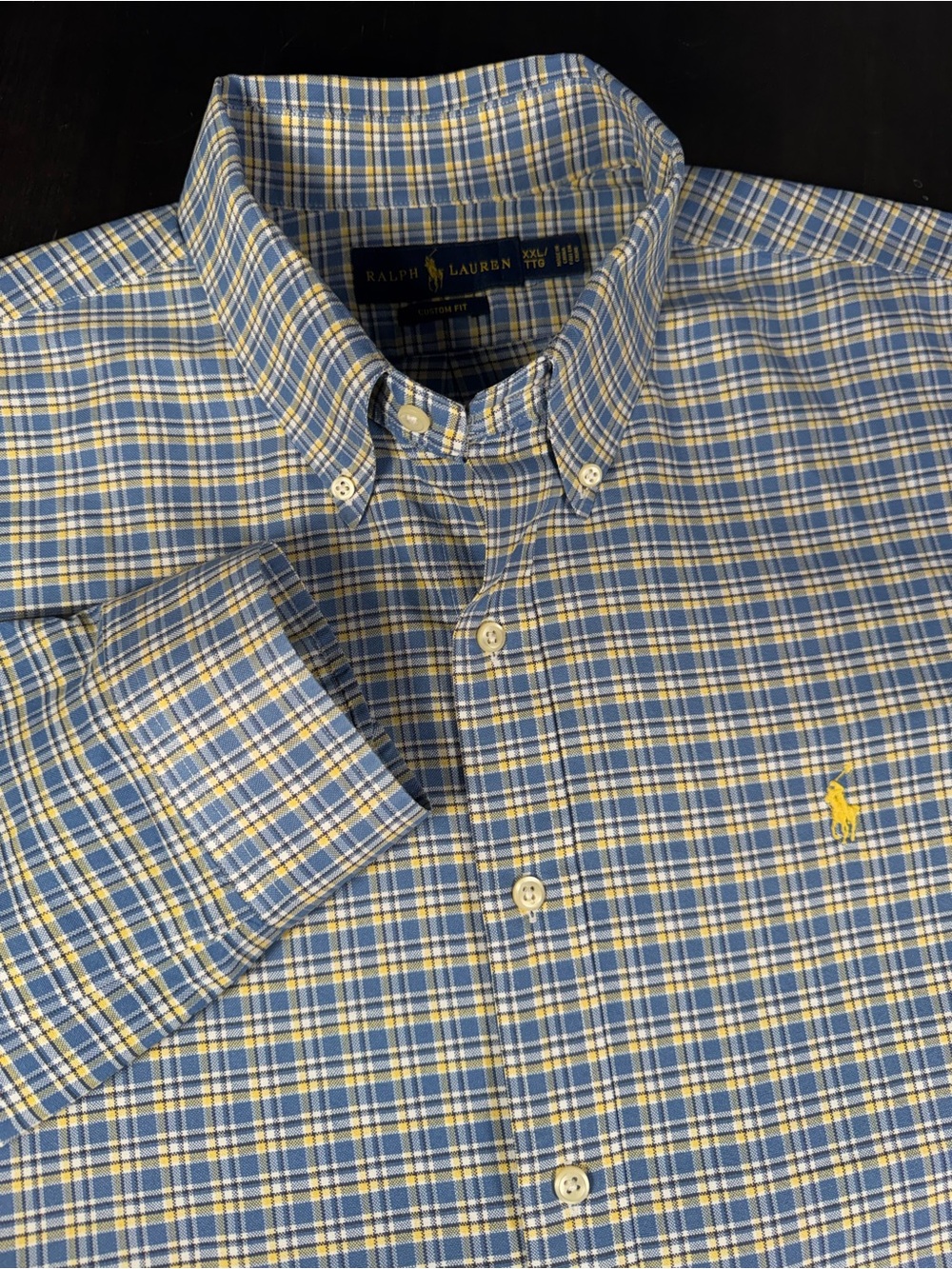 Polo Ralph Lauren Blue & Yellow Plaid Button-Down Shirt Custom Fit Size XXL